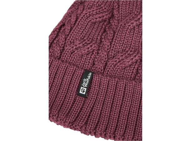 JW Pompom Beanie Burgunder OS Jack Wolfskin vindtett strikkelue 